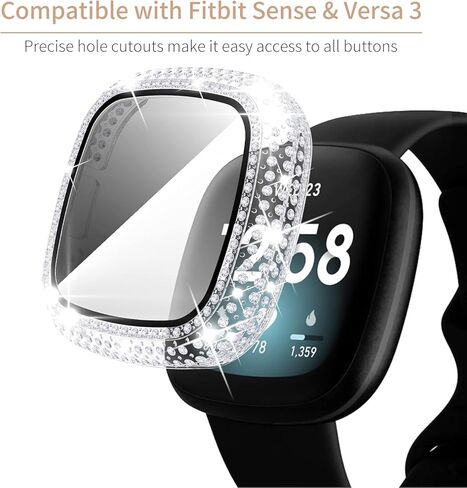 RICHONE [3Pack] Bling Cases Compatible with Fitbit Versa 3 / Sense Smartwatch, Rhinestones Screen Protector Hard Covers for Fitbit Sense & Versa3 Accessories (Pink+ Rose Gold+ Clear) in Saudi Arabia