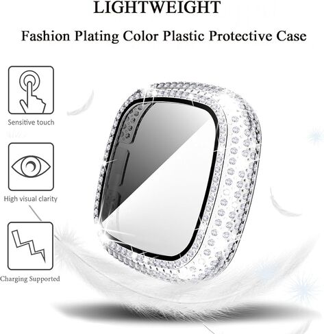 RICHONE [3Pack] Bling Cases Compatible with Fitbit Versa 3 / Sense Smartwatch, Rhinestones Screen Protector Hard Covers for Fitbit Sense & Versa3 Accessories (Pink+ Rose Gold+ Clear) in Saudi Arabia