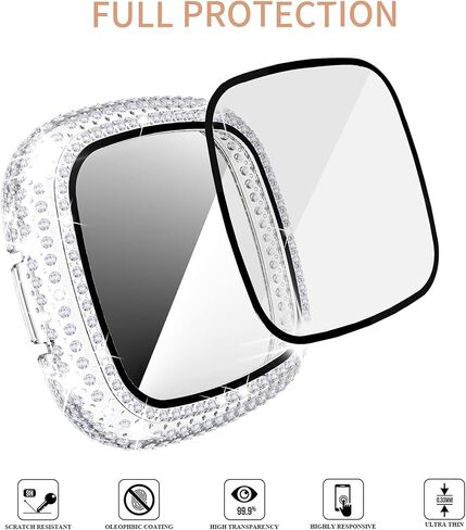 RICHONE [3Pack] Bling Cases Compatible with Fitbit Versa 3 / Sense Smartwatch, Rhinestones Screen Protector Hard Covers for Fitbit Sense & Versa3 Accessories (Pink+ Rose Gold+ Clear) in Saudi Arabia