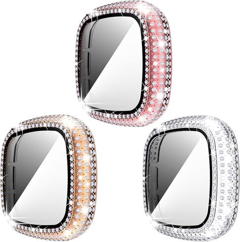 RICHONE [3 عبوات] حافظات بلينغ متوافقة مع حافظة حماية شاشة الساعة الذكية Fitbit Versa 3، أغطية ممتصة للصدمات الماسية إطار صلب لملحقات ساعة Fitbit Sense (شفاف × 3) in Kuwait