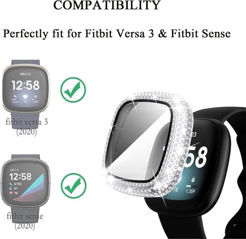 RICHONE [3 عبوات] حافظات بلينغ متوافقة مع حافظة حماية شاشة الساعة الذكية Fitbit Versa 3، أغطية ممتصة للصدمات الماسية إطار صلب لملحقات ساعة Fitbit Sense (شفاف × 3) in Kuwait