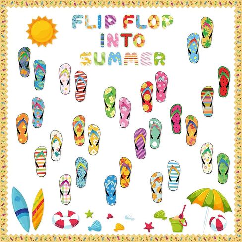 133Pcs Summer Bulletin Board Cutouts Flip Flop Into Summer Classroom Decoration Trim Borders Colorful School Blackboard Wall Decor Hawaiian Beach Party Decor Back to School Supplies in Saudi Arabia