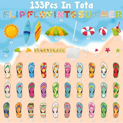 133Pcs Summer Bulletin Board Cutouts Flip Flop Into Summer Classroom Decoration Trim Borders Colorful School Blackboard Wall Decor Hawaiian Beach Party Decor Back to School Supplies in Saudi Arabia