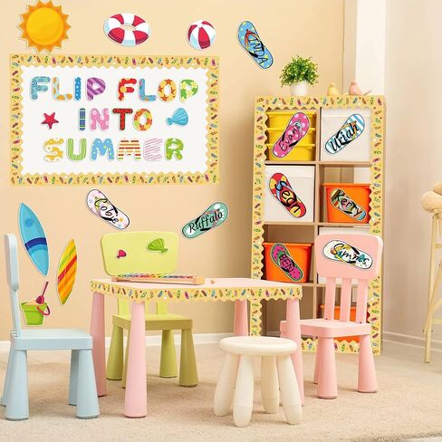 133Pcs Summer Bulletin Board Cutouts Flip Flop Into Summer Classroom Decoration Trim Borders Colorful School Blackboard Wall Decor Hawaiian Beach Party Decor Back to School Supplies in Saudi Arabia