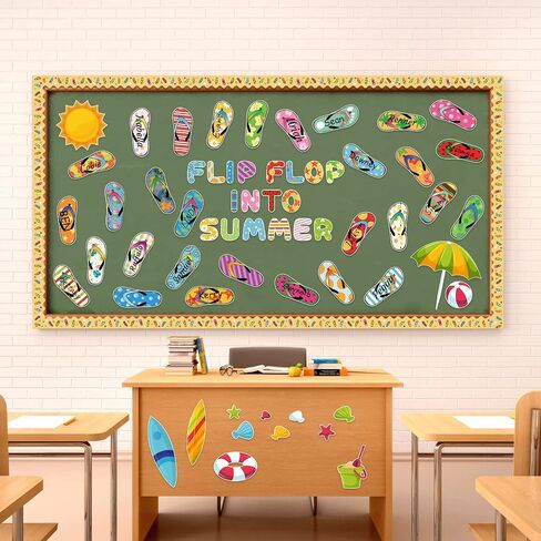 133Pcs Summer Bulletin Board Cutouts Flip Flop Into Summer Classroom Decoration Trim Borders Colorful School Blackboard Wall Decor Hawaiian Beach Party Decor Back to School Supplies in Saudi Arabia