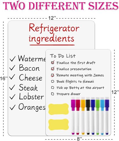 3 قطع سبورة بيضاء مغناطيسية للثلاجة، لوحة مسح جافة للثلاجة، سبورة بيضاء مغناطيسية صغيرة لباب الثلاجة، تتضمن علامات مع مغناطيس، ممحاة (12 بوصة × 8 بوصة، أبيض) in Kuwait