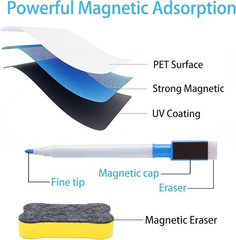 3 قطع سبورة بيضاء مغناطيسية للثلاجة، لوحة مسح جافة للثلاجة، سبورة بيضاء مغناطيسية صغيرة لباب الثلاجة، تتضمن علامات مع مغناطيس، ممحاة (12 بوصة × 8 بوصة، أبيض) in Kuwait