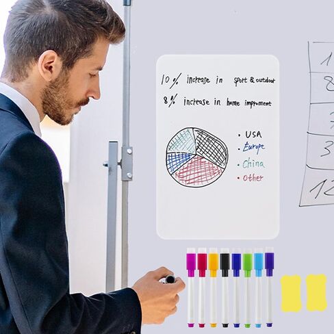 3 قطع سبورة بيضاء مغناطيسية للثلاجة، لوحة مسح جافة للثلاجة، سبورة بيضاء مغناطيسية صغيرة لباب الثلاجة، تتضمن علامات مع مغناطيس، ممحاة (12 بوصة × 8 بوصة، أبيض) in Kuwait