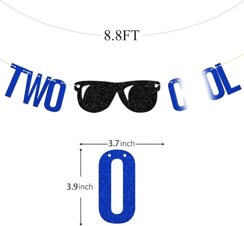 Two Cool Banner, Boy's 2nd Birthday Party, Second Birthday Banner，2nd Birthday Party Decor Blue Glitter in Kuwait