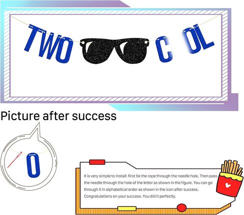 Two Cool Banner, Boy's 2nd Birthday Party, Second Birthday Banner，2nd Birthday Party Decor Blue Glitter in Kuwait