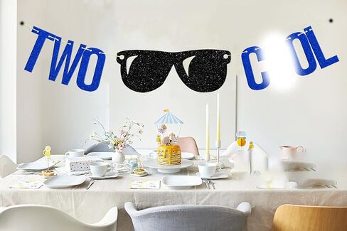 Two Cool Banner, Boy's 2nd Birthday Party, Second Birthday Banner，2nd Birthday Party Decor Blue Glitter in Kuwait