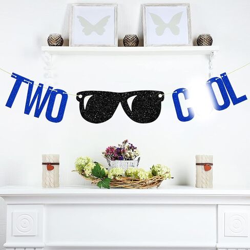 Two Cool Banner, Boy's 2nd Birthday Party, Second Birthday Banner，2nd Birthday Party Decor Blue Glitter in Kuwait
