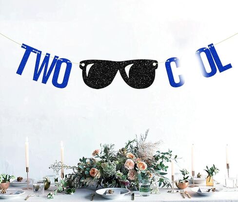 Two Cool Banner, Boy's 2nd Birthday Party, Second Birthday Banner，2nd Birthday Party Decor Blue Glitter in Kuwait