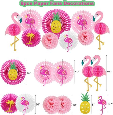 Flamingo Birthday Decorations, Flamingo Birthday Party Supplies, Flamingo Party Decorations, Aloha Hawaiian Luau Tropical Pineapple Summer Beach Party Decorations Supplies in Kuwait