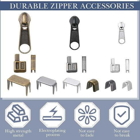 Yuxung 272 Pieces Zipper Repair Kit Replacement Zipper Pulls, Zipper Latch Slider, Installation Tools Zipper Stopper Slider Repair Tool Kit for Metal Plastic Nylon Coil Jacket Zippers (Size 8/5/3) in Saudi Arabia