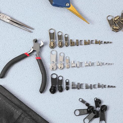 Yuxung 272 Pieces Zipper Repair Kit Replacement Zipper Pulls, Zipper Latch Slider, Installation Tools Zipper Stopper Slider Repair Tool Kit for Metal Plastic Nylon Coil Jacket Zippers (Size 8/5/3) in Saudi Arabia