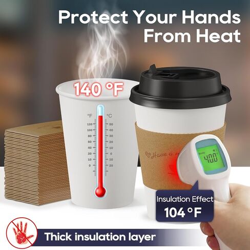 LITOPAK 100 Pack Disposable Coffee Cups with Lids and Kraft Sleeves, 10 oz White Coffee Cups, Paper coffee Cups for Hot Drinks in Kuwait
