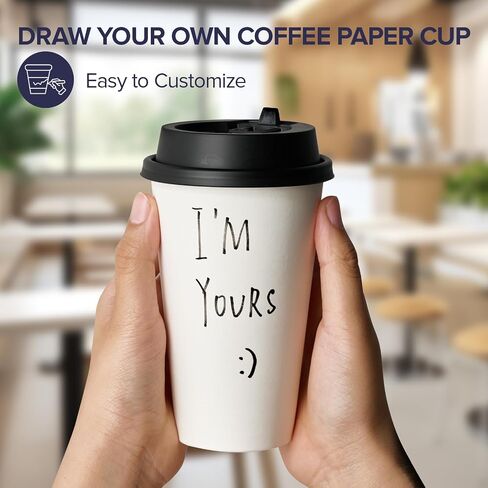 LITOPAK 100 Pack Disposable Coffee Cups with Lids and Kraft Sleeves, 10 oz White Coffee Cups, Paper coffee Cups for Hot Drinks in Kuwait
