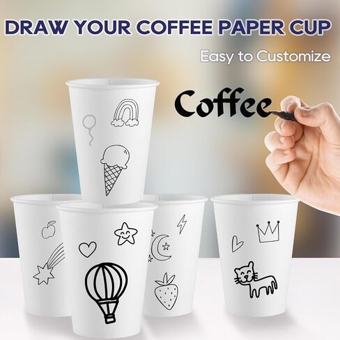LITOPAK 100 Pack Disposable Coffee Cups with Lids and Kraft Sleeves, 10 oz White Coffee Cups, Paper coffee Cups for Hot Drinks in Kuwait