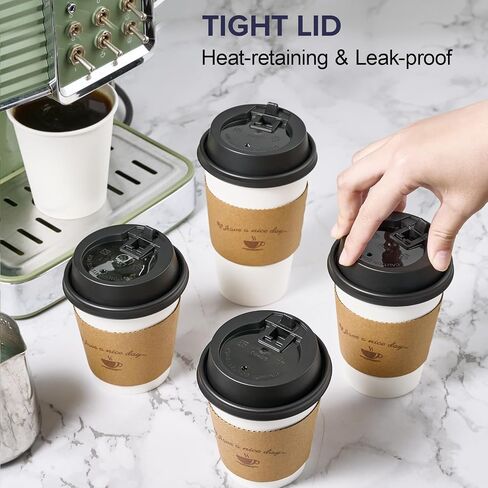 LITOPAK 100 Pack Disposable Coffee Cups with Lids and Kraft Sleeves, 10 oz White Coffee Cups, Paper coffee Cups for Hot Drinks in Kuwait