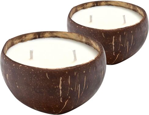 Frezco Jasmine Scented Reclaimed Coconut Shell Candle | 100% Natural Soy Wax with Double Cotton Wick | Spa Ocean Beach Decor | 1 Pack in Saudi Arabia