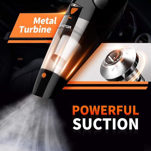 HOTOR مكنسة السيارة عالية الطاقة، مكنسة السيارة المحمولة DC 12V 16.4 قدم طقم ملحقات السيارات المحمولة بسلك للتفاصيل الداخلية للسيارة - أسود وبرتقالي in Kuwait