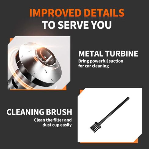 HOTOR مكنسة السيارة عالية الطاقة، مكنسة السيارة المحمولة DC 12V 16.4 قدم طقم ملحقات السيارات المحمولة بسلك للتفاصيل الداخلية للسيارة - أسود وبرتقالي in Kuwait