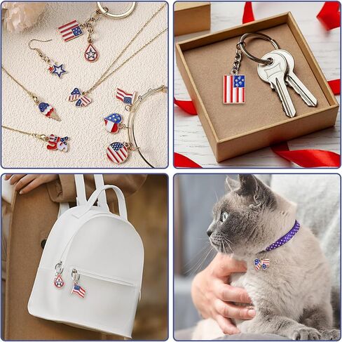 72 قطعة من سحر العلم الأمريكي، 12 نمطًا من سحر يوم الذكرى الوطني، قلادة سحر المينا بعلم الولايات المتحدة الأمريكية ليوم الاستقلال، سحر الرابع من يوليو لقلادة DIY وحلق وسوار لصنع المجوهرات in Kuwait
