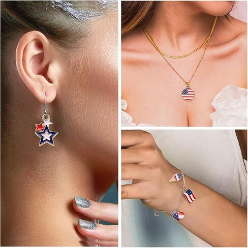72 قطعة من سحر العلم الأمريكي، 12 نمطًا من سحر يوم الذكرى الوطني، قلادة سحر المينا بعلم الولايات المتحدة الأمريكية ليوم الاستقلال، سحر الرابع من يوليو لقلادة DIY وحلق وسوار لصنع المجوهرات in Kuwait