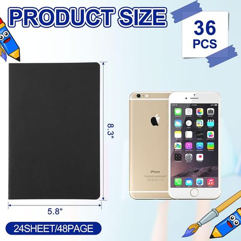 36 Pack A5 Journal Notebook Soft Cover Notebooks 48 Page Travel Notebook Writing Drawing Blank Cover Journal Memo Diary Subject for Students School Classroom Office (Black,Transverse Line) in Saudi Arabia