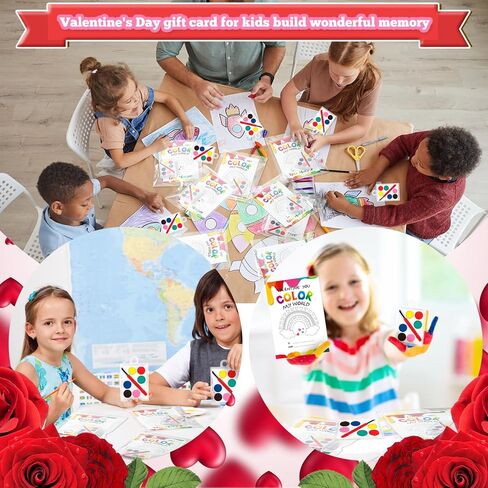 72 قطعة من هدايا عيد الحب تتضمن 24 بطاقة عيد الحب و24 لونًا مائيًا و24 كيس ختم للمدرسة والفصول الدراسية للأولاد والبنات والأطفال وتبادل الهدايا المضحكة في حفلات عيد الحب in Kuwait