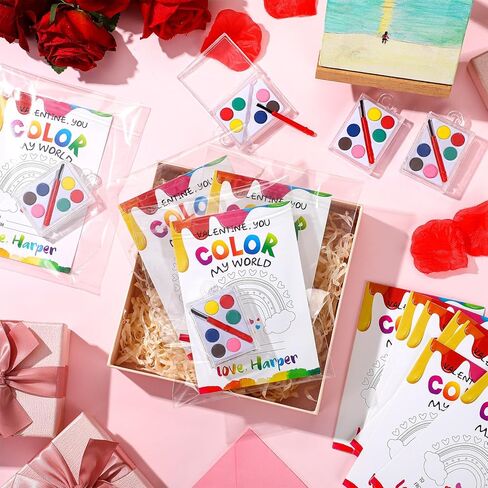 72 قطعة من هدايا عيد الحب تتضمن 24 بطاقة عيد الحب و24 لونًا مائيًا و24 كيس ختم للمدرسة والفصول الدراسية للأولاد والبنات والأطفال وتبادل الهدايا المضحكة في حفلات عيد الحب in Kuwait
