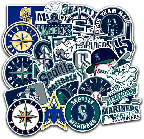 25 PCS Seattle American Mariners Baseball Stickers for Water Bottle, Laptop, Bicycle, Computer, Motorcycle, Travel Case, Car Decal Decoration Sticker in Kuwait