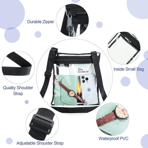 10 قطع من الحقائب الشفافة المعتمدة في الاستاد، حقيبة كروس شفافة من الفينيل شفافة مع جيب داخلي وحزام قابل للتعديل للحفلات والمناسبات الرياضية والمهرجانات، 10 ألوان in Kuwait