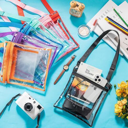 10 قطع من الحقائب الشفافة المعتمدة في الاستاد، حقيبة كروس شفافة من الفينيل شفافة مع جيب داخلي وحزام قابل للتعديل للحفلات والمناسبات الرياضية والمهرجانات، 10 ألوان in Kuwait