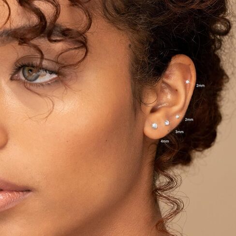 20G Sterling Silver Flat Back Stud Earrings for Women Men Gold Silver Flatback Earrings CZ Helix Cartilage Piercing Tiny Earrings Studs 2mm 3mm 4mm in Saudi Arabia