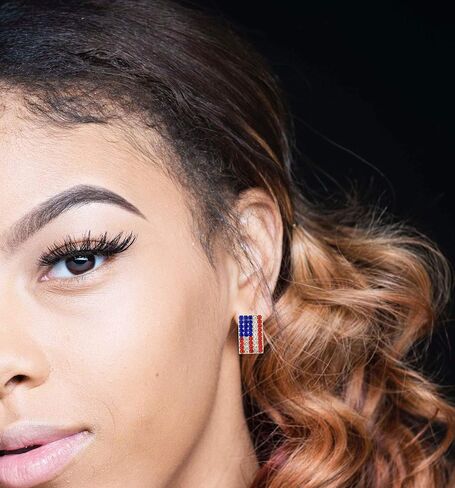 الوطنية الأحمر والأبيض والأزرق العلم الأمريكي الولايات المتحدة الأمريكية 4 يوليو الاستقلال مثقوب 2 زوج أقراط مجموعة in Kuwait