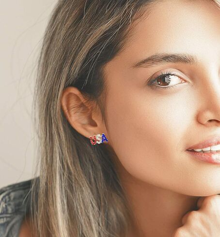 الوطنية الأحمر والأبيض والأزرق العلم الأمريكي الولايات المتحدة الأمريكية 4 يوليو الاستقلال مثقوب 2 زوج أقراط مجموعة in Kuwait