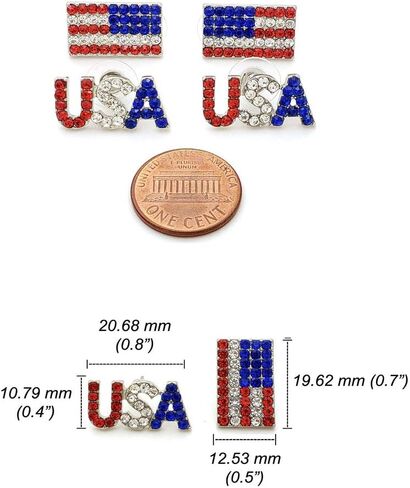الوطنية الأحمر والأبيض والأزرق العلم الأمريكي الولايات المتحدة الأمريكية 4 يوليو الاستقلال مثقوب 2 زوج أقراط مجموعة in Kuwait