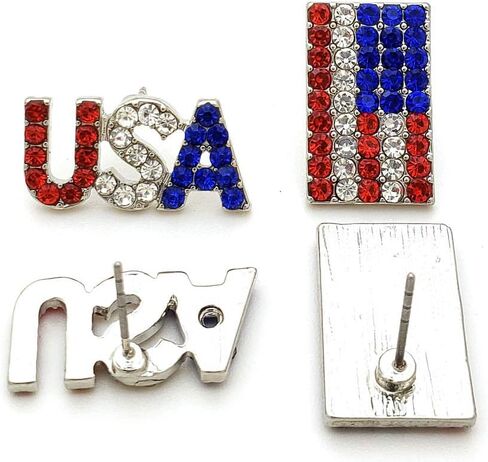 الوطنية الأحمر والأبيض والأزرق العلم الأمريكي الولايات المتحدة الأمريكية 4 يوليو الاستقلال مثقوب 2 زوج أقراط مجموعة in Kuwait