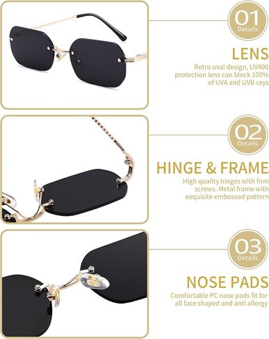 نظارة شمسية Pro Acme بدون إطار مستطيلة صغيرة بدون إطار نظارات ملونة للرجال والنساء موضة ريترو in Kuwait