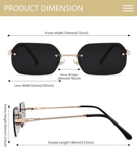 نظارة شمسية Pro Acme بدون إطار مستطيلة صغيرة بدون إطار نظارات ملونة للرجال والنساء موضة ريترو in Kuwait