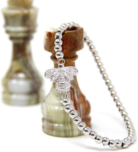 Me Plus Women Teen Fashion Jewelry Gold Silver Clear Rhinestone Stainless Steel Bead Ball Stretchable Elastic Bracelet in Saudi Arabia