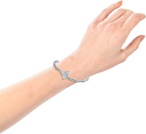 Me Plus Women Teen Fashion Jewelry Gold Silver Clear Rhinestone Stainless Steel Bead Ball Stretchable Elastic Bracelet in Saudi Arabia