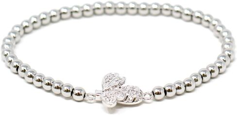 Me Plus Women Teen Fashion Jewelry Gold Silver Clear Rhinestone Stainless Steel Bead Ball Stretchable Elastic Bracelet in Saudi Arabia