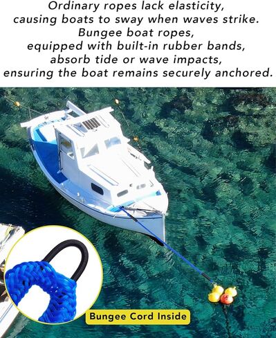 14FT Boat Bungee Dock Lines, Mooring Lines, Boating Gifts for Men, Boat Accessories, Pontoon Accessories (Blue, 14Feet) in Saudi Arabia