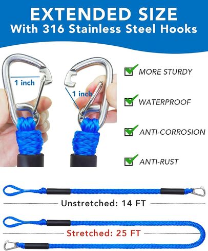 14FT Boat Bungee Dock Lines, Mooring Lines, Boating Gifts for Men, Boat Accessories, Pontoon Accessories (Blue, 14Feet) in Saudi Arabia