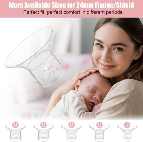 Accevo Flange Inserts 13/15/17/19/21mm 10PCS, for 24mm Flange/Shield of Most Pumps, BPA Free Inserts, Compatible with Momcozy/Spectra/Medela/Elvie/Willow/Bellaaby/TSRETE Breast Pumps in Saudi Arabia