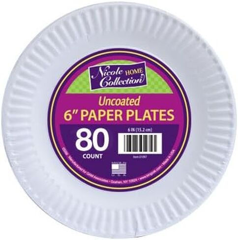 طبق ورقي لأواني الطعام اليومية من مجموعة نيكول هوم، 22.86 سم (عدد 100) وأطباق حلويات ورقية، 15.24 سم، أبيض in Kuwait