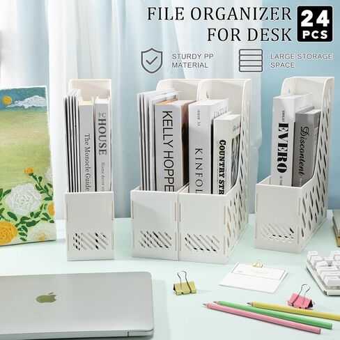 Glenmal 24 Pack Magazine File Holder Desk Organizer Foldable Vertical File Folder for Office Classroom Organization and Storage Desktop Binder Rack for Office Classroom (Beige) in Saudi Arabia